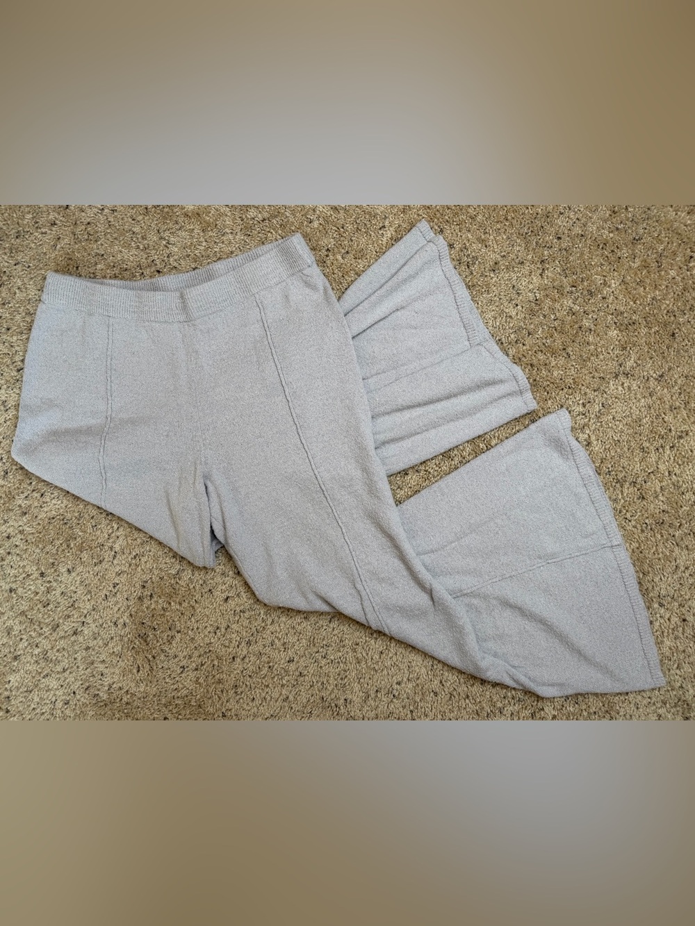 High-Rise Wide-Leg Knit Pants in Light Gray